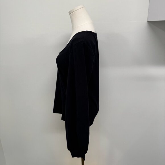 NWT The Drop Black Square Neck Balloon Sleeve Ribbed Top – Size L - Picture 2 of 7
